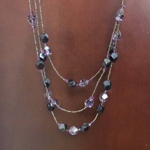 Layered beaded necklace with black and purple